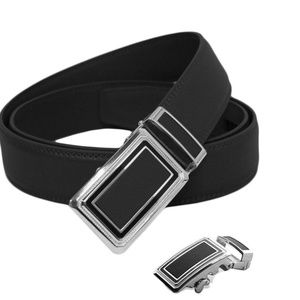 Men's Belt Track Buckle Genuine Leather Black